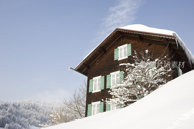 典型的木屋，Kleinwalsertal, Riezlern，奥地利